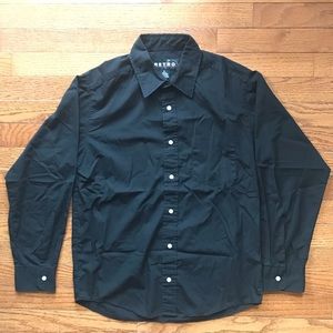 Retro Boys Black Long Sleeve Cotton Button Down